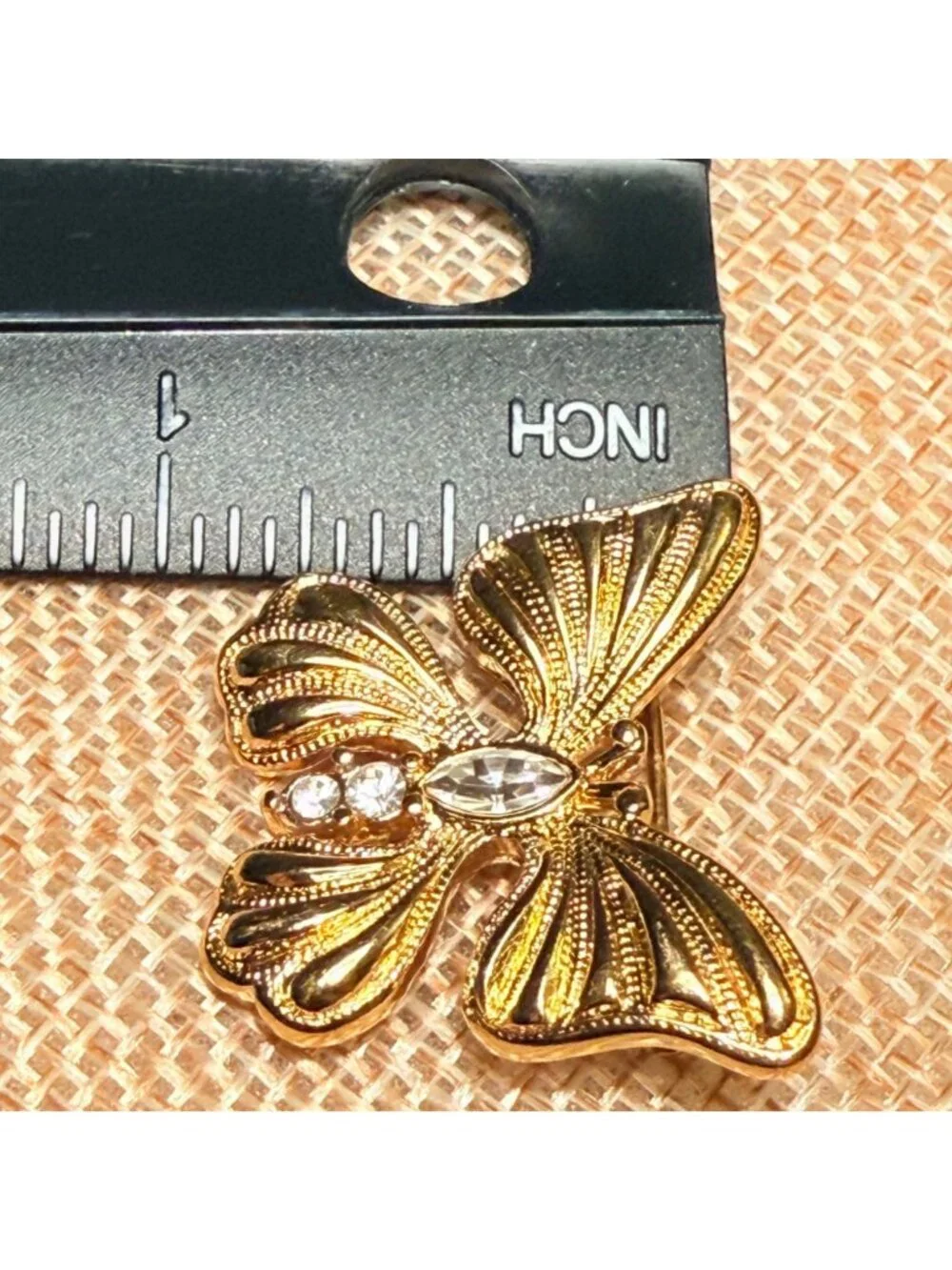 Vintage Monet Gold Tone Butterfly Brooch Clear Rhinestone Signed Romantic Pin